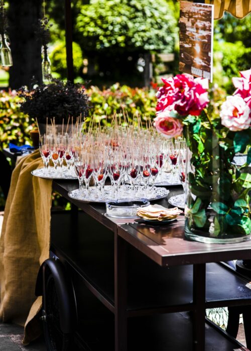 Drinks during a wedding in glass cups with ice